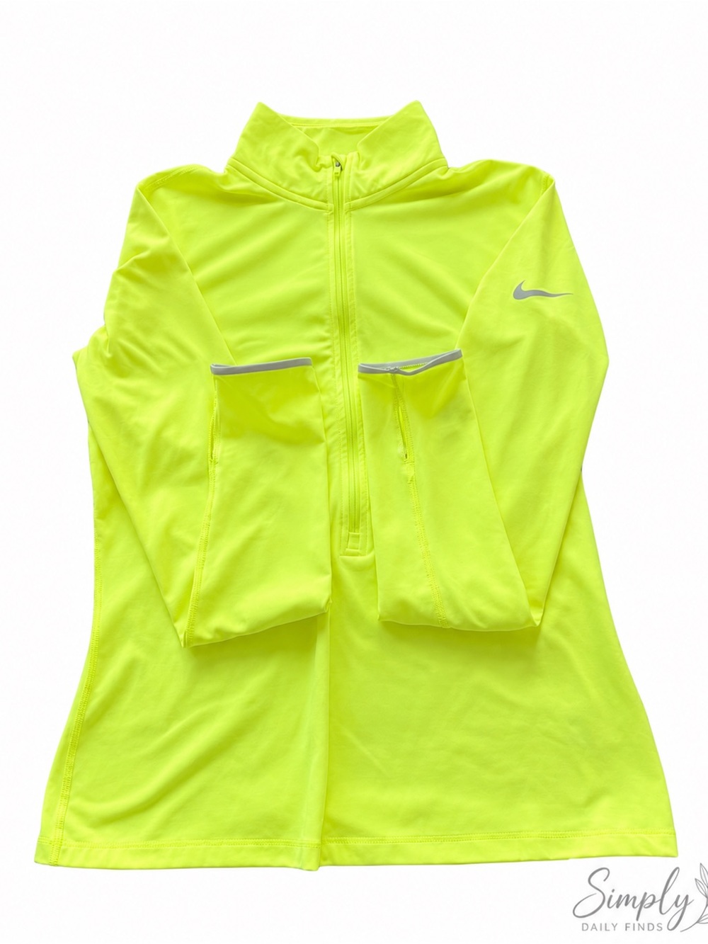 Nike Pro Dri-FIT Volt Neon Yellow Half Zip Running Pullover Thumbholes Large